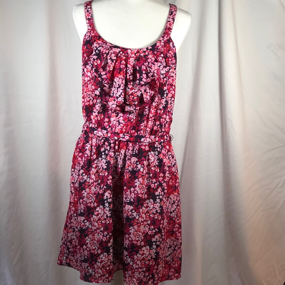 Floral Dress with Ruffle Collar Tie Waist